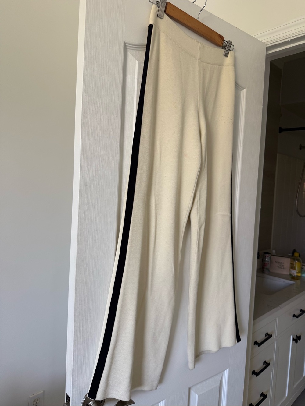 ATIK Cream Black Contrast Knit Vest Wide Leg Pants Set S - Picture 5 of 9